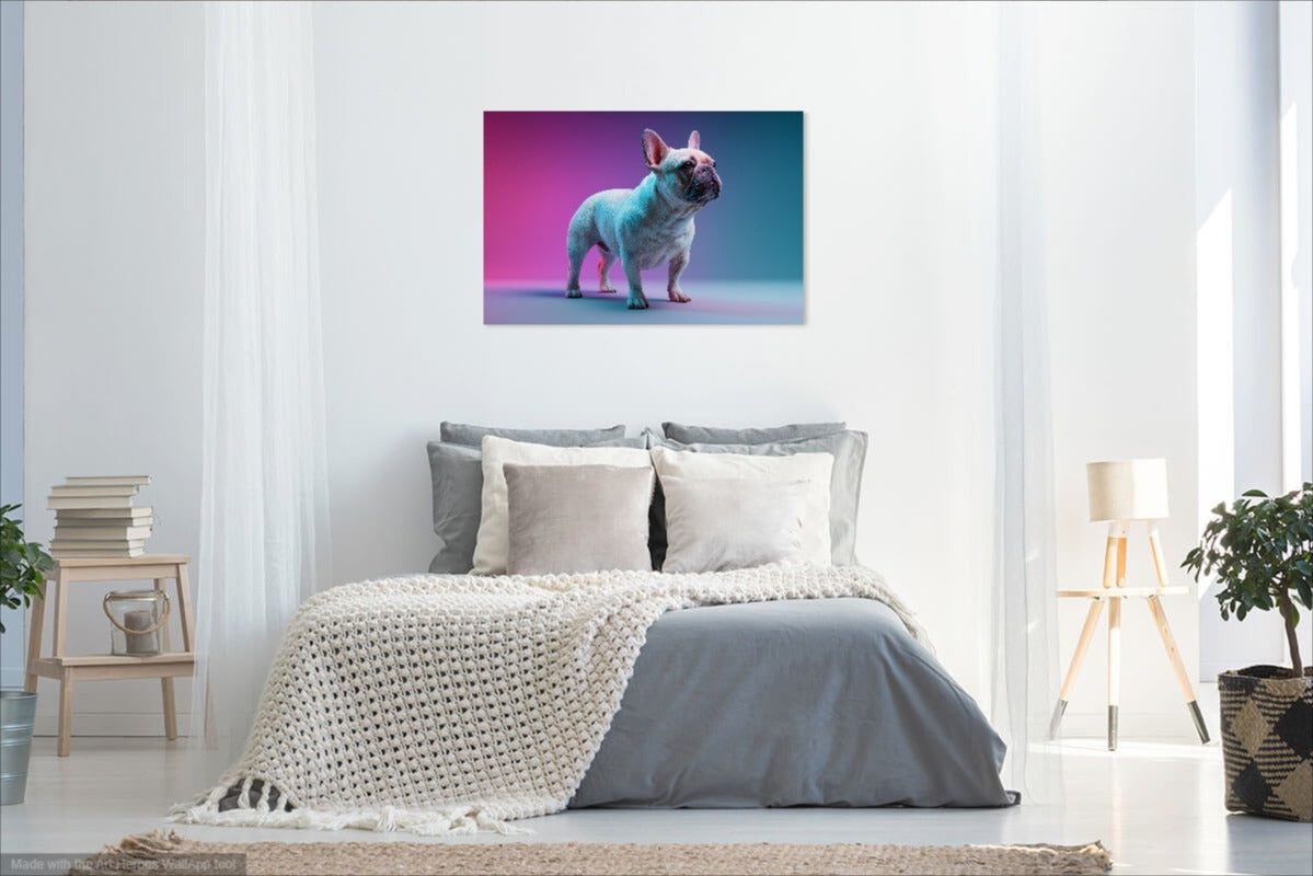 Buldog Francuski w Neonowym Świetle – Fotorealistyczny Obraz