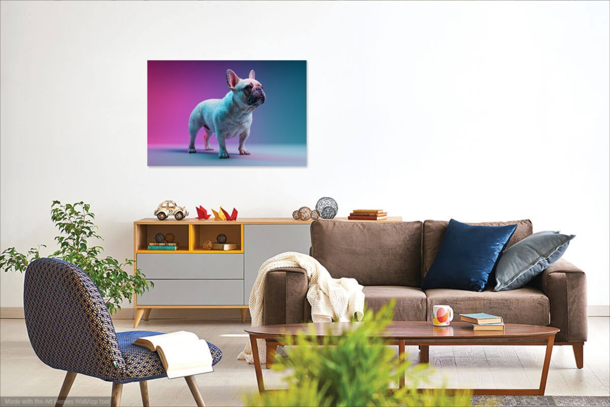 Buldog Francuski w Neonowym Świetle – Fotorealistyczny Obraz
