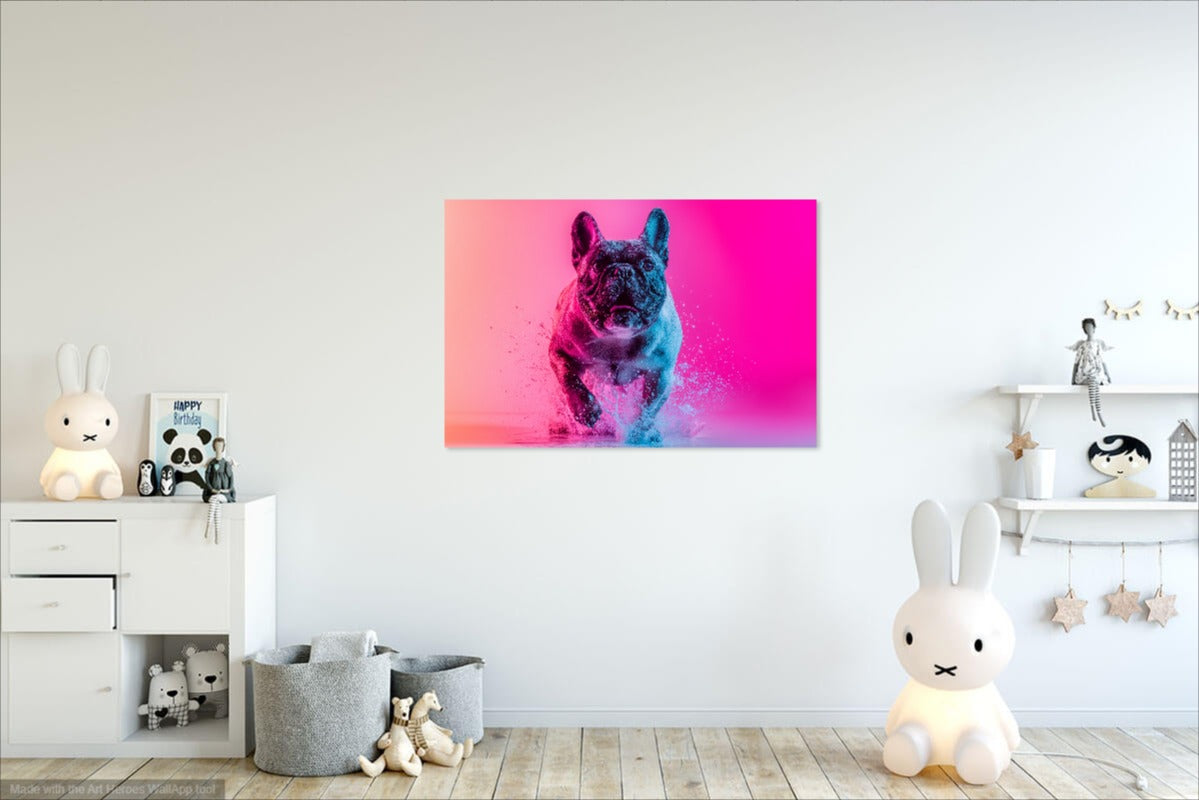 Splash Art Buldoga Francuskiego – Neonowy Obraz do Nowoczesnych Wnętrz