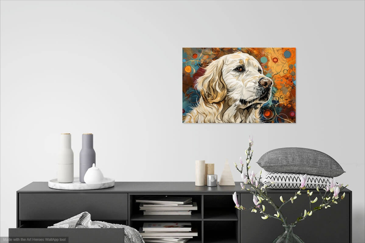 Obraz Golden Retriever w Stylu Abstrakcyjnym – Nowoczesna Sztuka na Płótnie