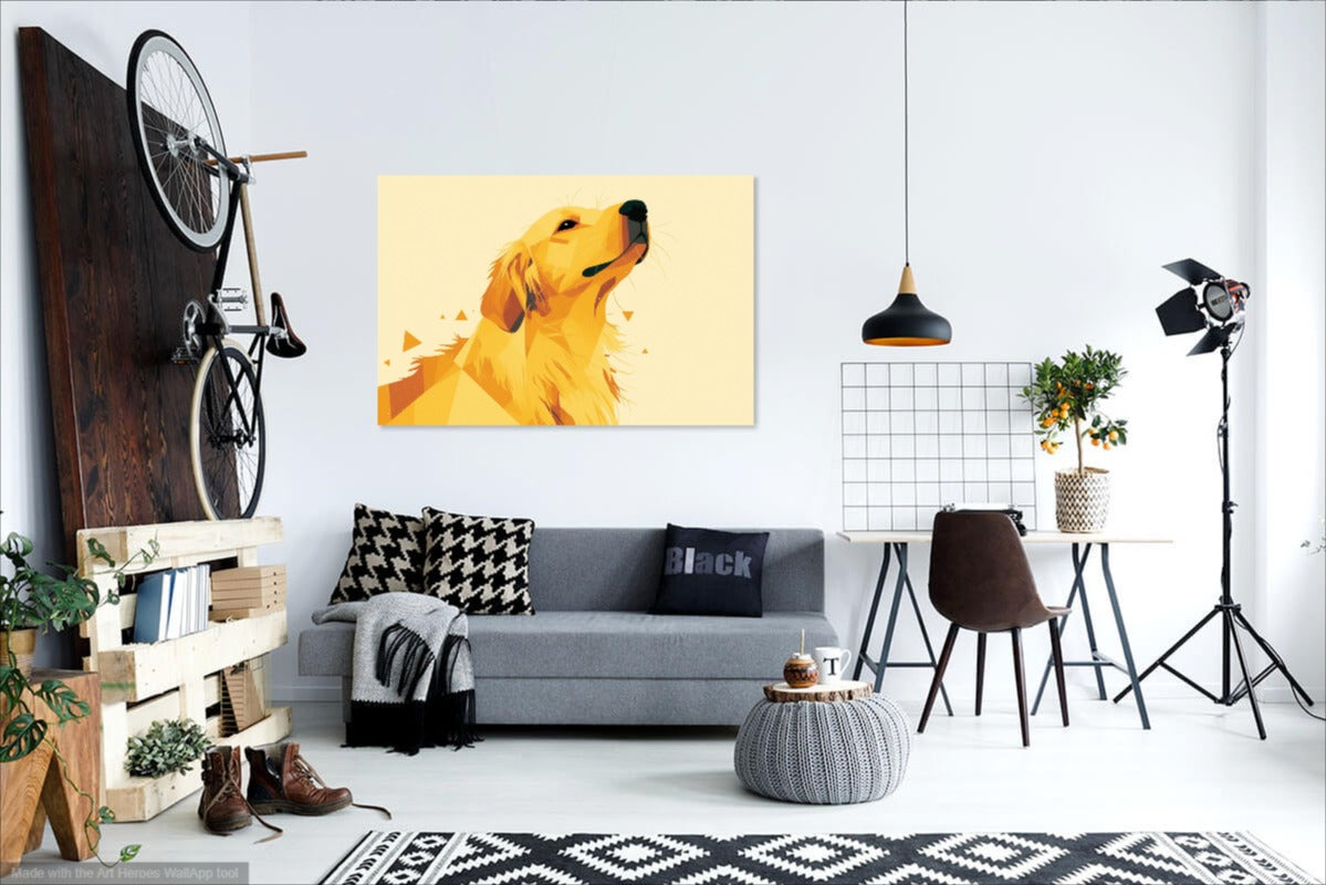 Golden Retrieverem w Stylu Geometrycznym – Żółto-Pomarańczowy Obraz