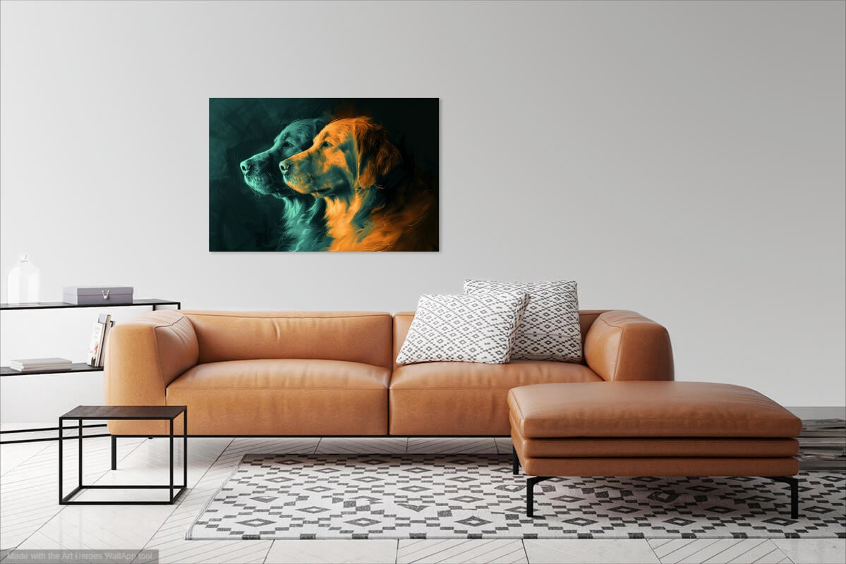 Portret Dwóch Goldenów w Stylu Digital Art – Obraz do Nowoczesnego Wnętrza