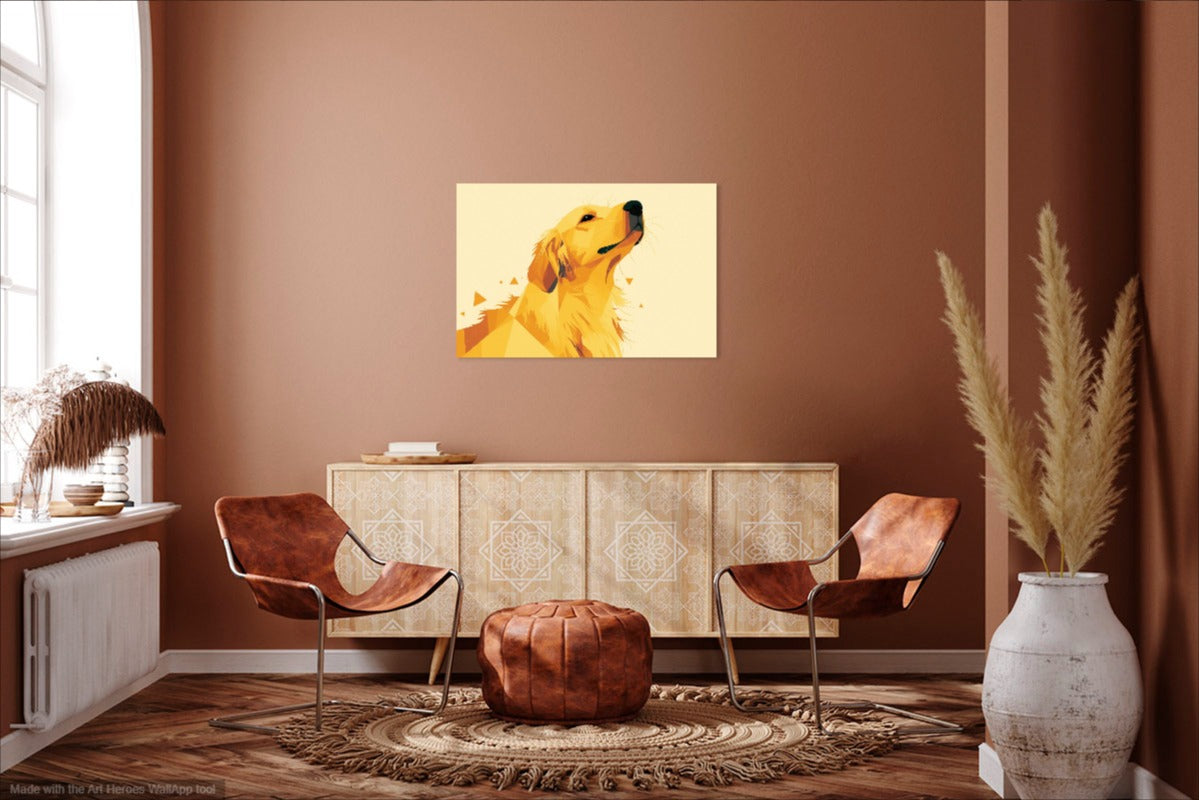 Golden Retrieverem w Stylu Geometrycznym – Żółto-Pomarańczowy Obraz
