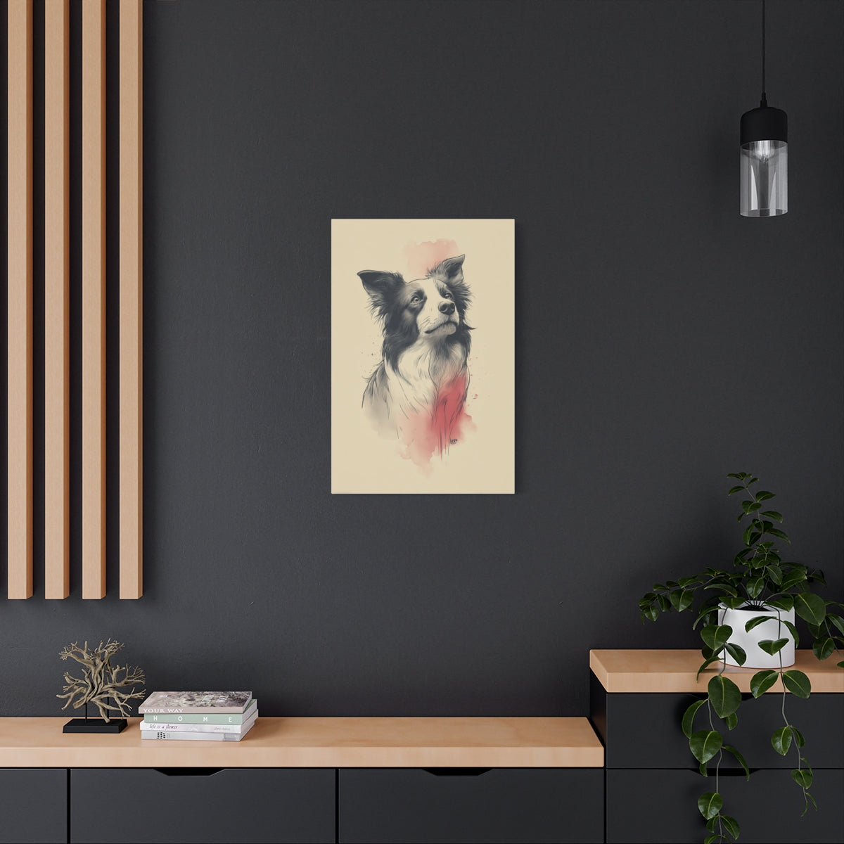 Akwarelowy Border Collie – Elegancka Ilustracja w Stylu Japandi