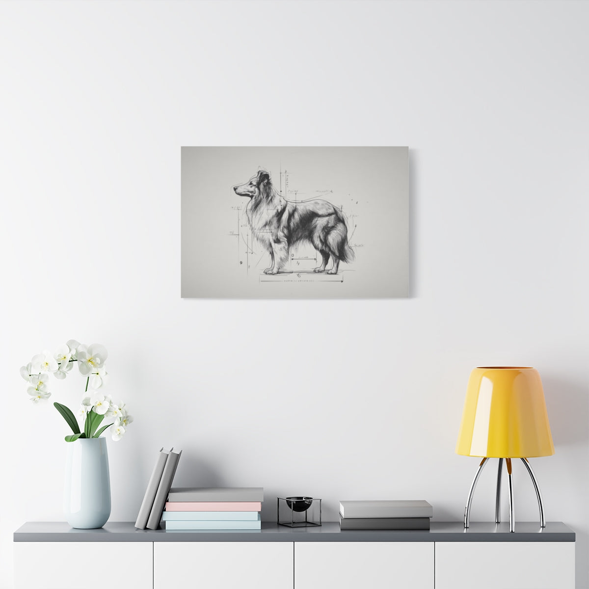 Artystyczny Szkic Sheltie – Elegancka Czarno-Biała Grafika Ścienna