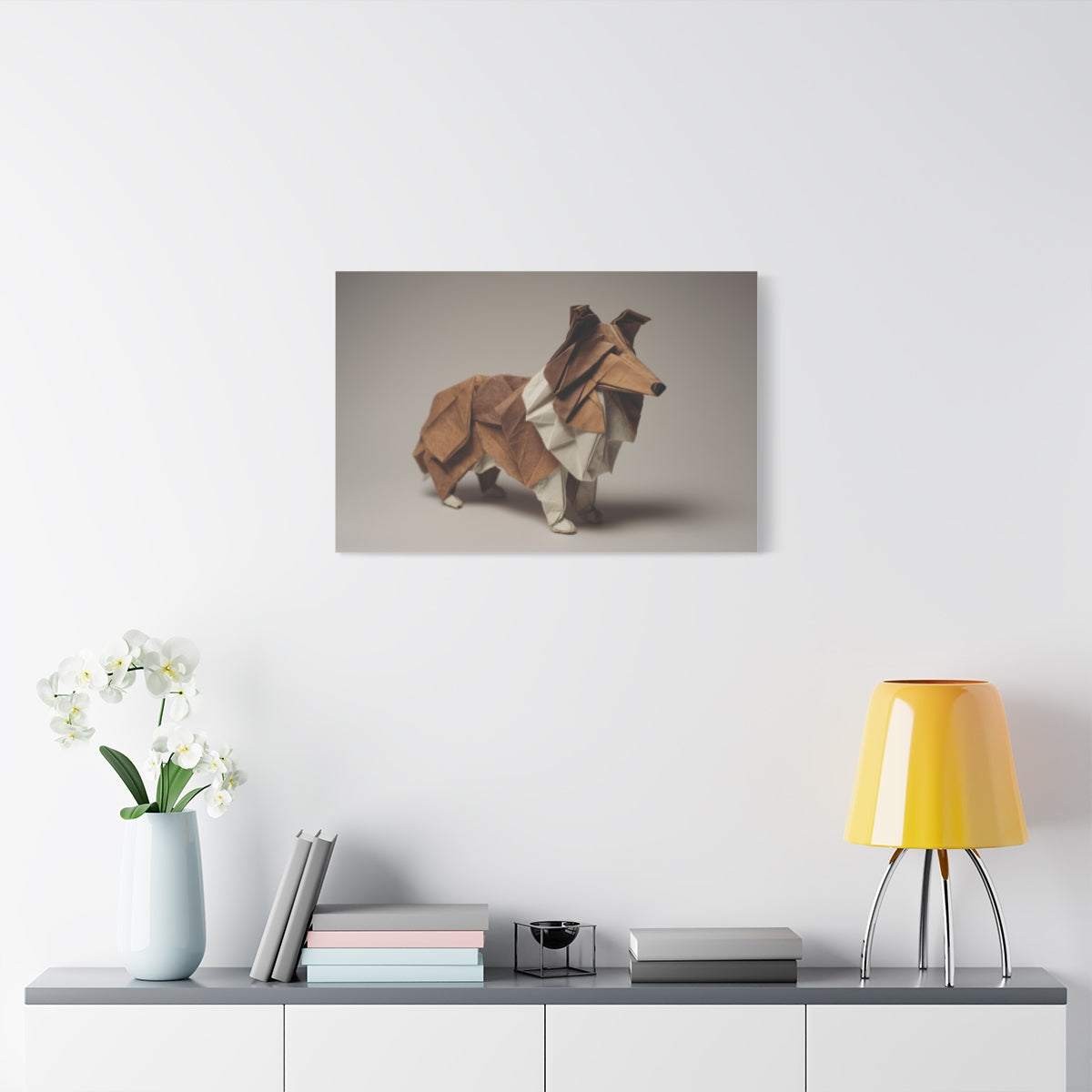 Sheltie w Stylu Origami – Minimalistyczna Dekoracja Ścienna