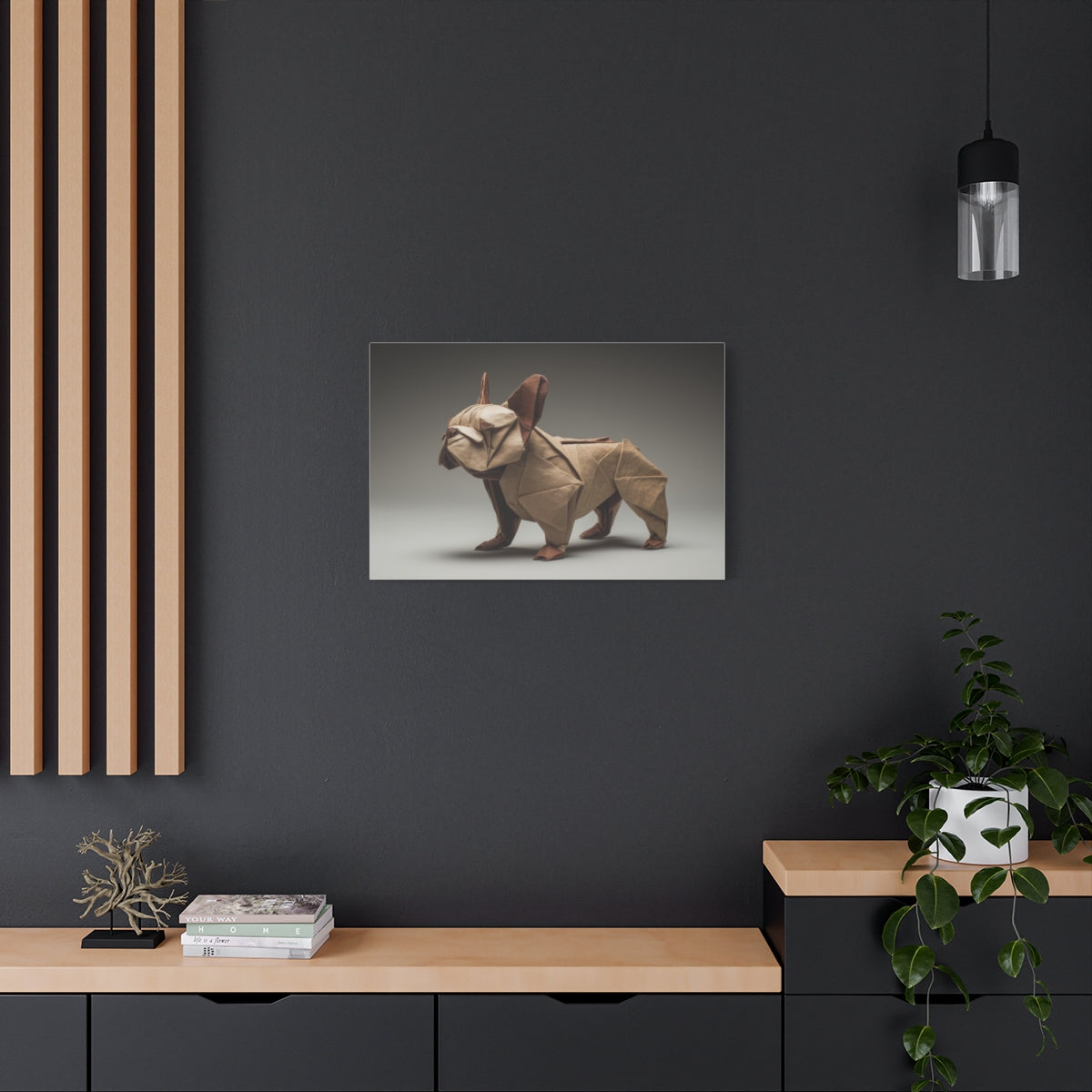 Origami Buldog Francuski – Minimalistyczny Obraz w Stylu Zen