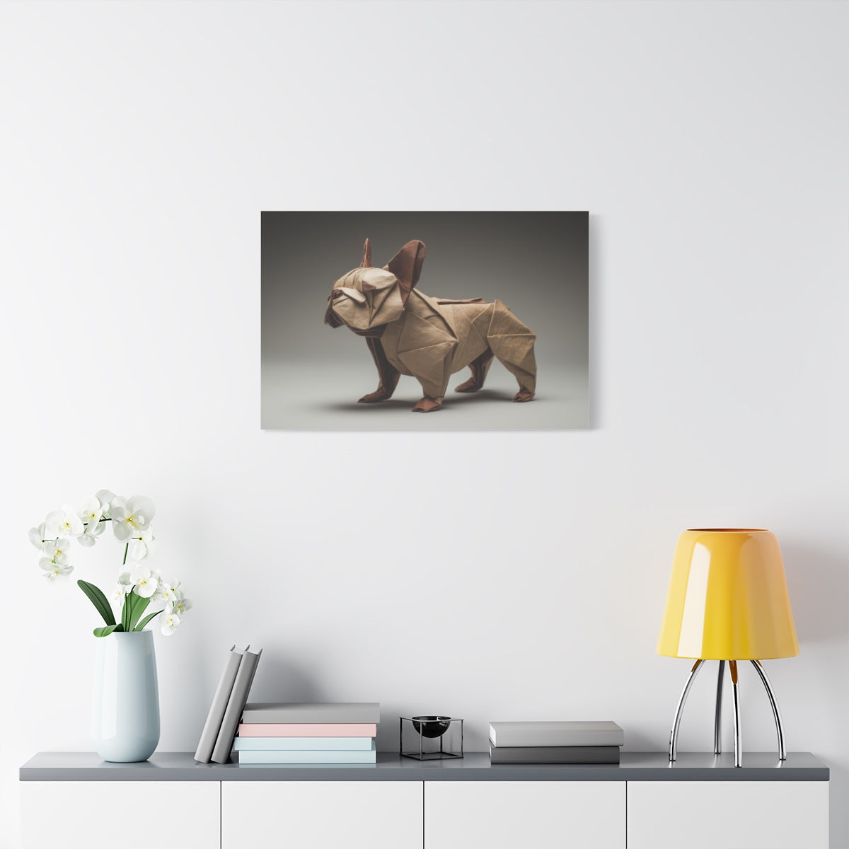 Origami Buldog Francuski – Minimalistyczny Obraz w Stylu Zen