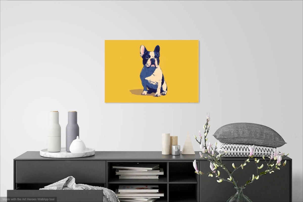 Buldog Francuski w Stylu Pop-Art – Kolorowy Obraz Na Żółtym Tle