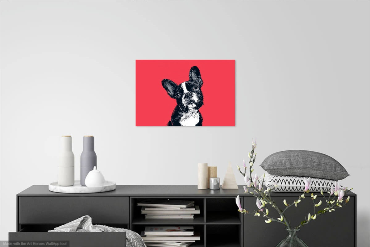 Buldog Francuski – Nowoczesna Ilustracja na Czerwonym Tle