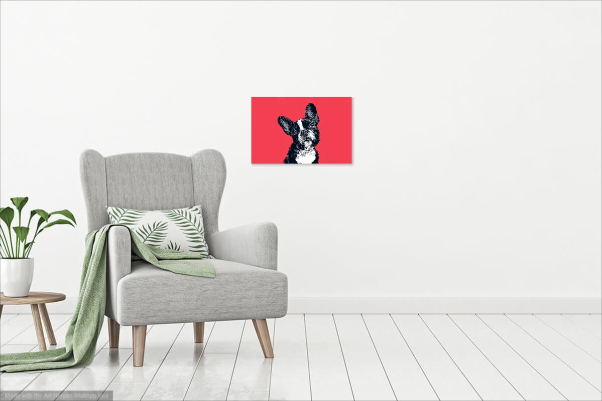 Buldog Francuski – Nowoczesna Ilustracja na Czerwonym Tle