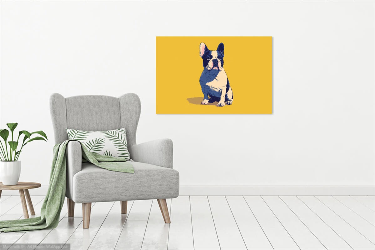 Buldog Francuski w Stylu Pop-Art – Kolorowy Obraz Na Żółtym Tle