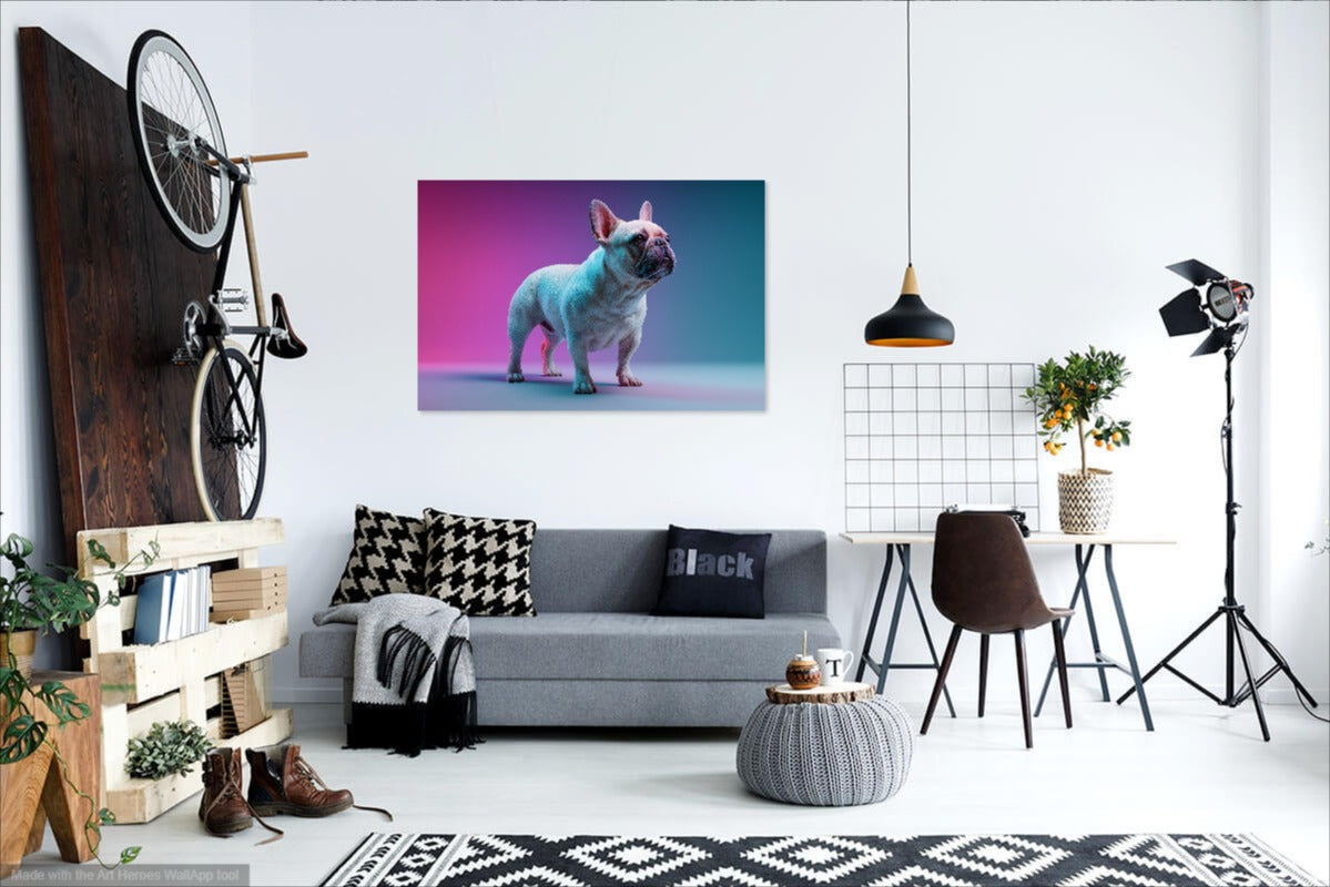 Buldog Francuski w Neonowym Świetle – Fotorealistyczny Obraz