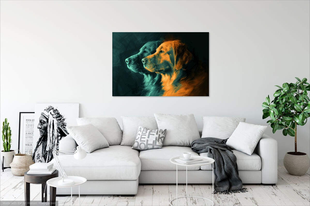 Portret Dwóch Goldenów w Stylu Digital Art – Obraz do Nowoczesnego Wnętrza