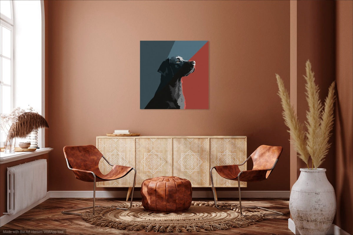 Grafika Labrador w Stylu Loftowym – Ceglana Czerwień i Błękit