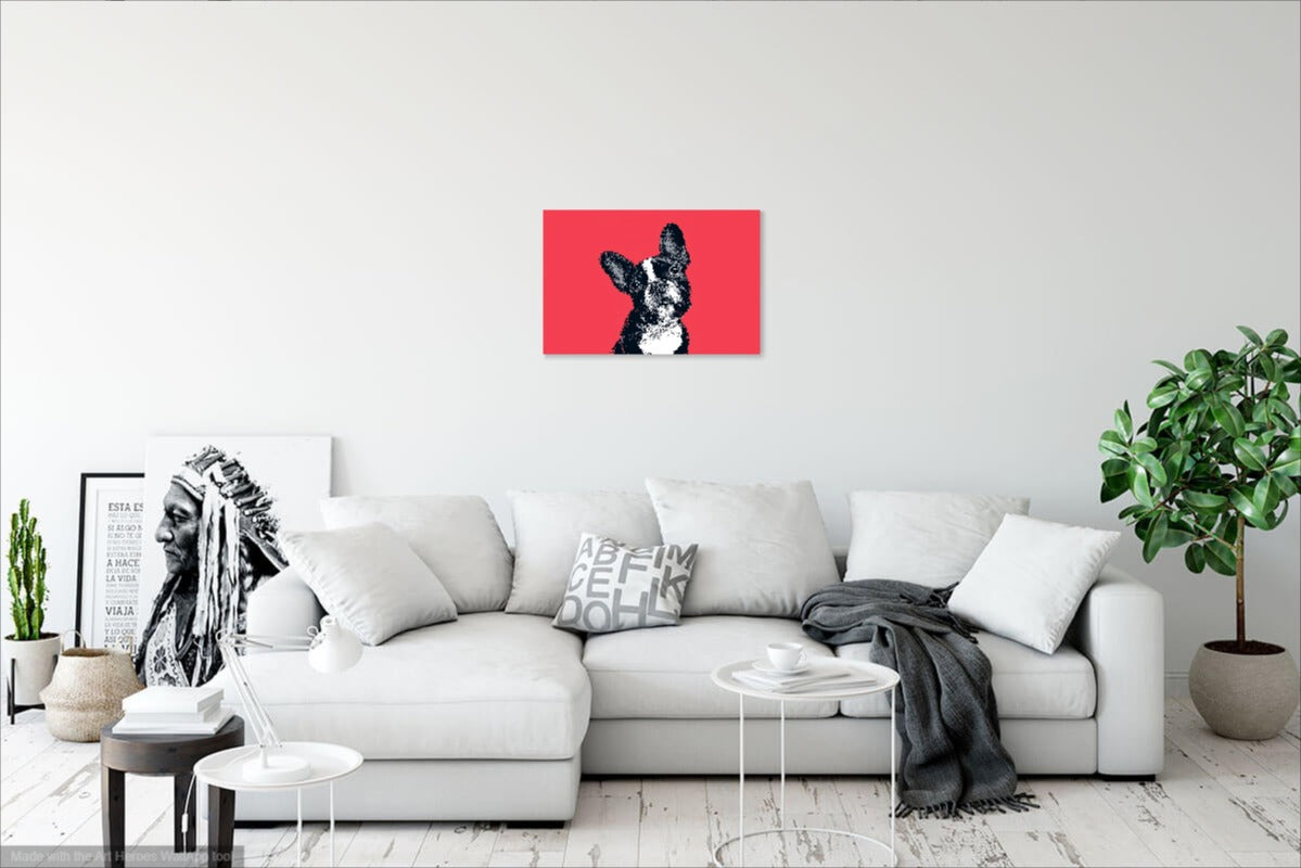 Buldog Francuski – Nowoczesna Ilustracja na Czerwonym Tle