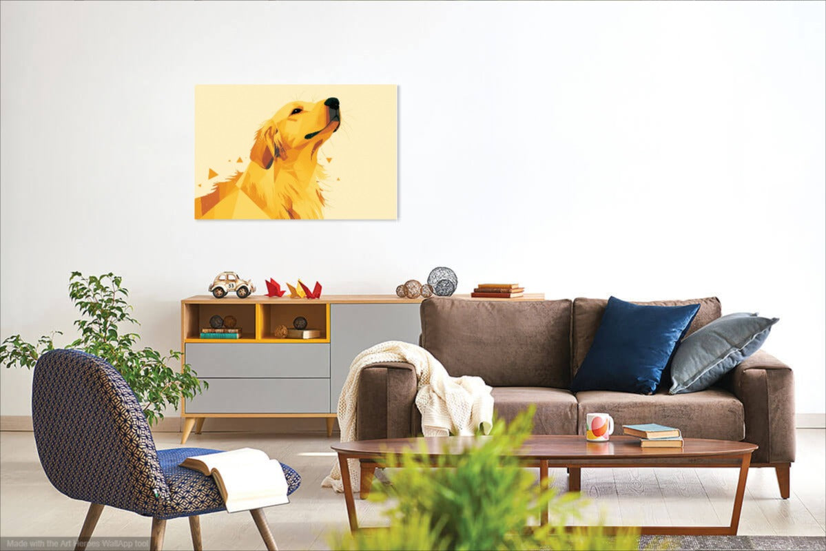 Golden Retrieverem w Stylu Geometrycznym – Żółto-Pomarańczowy Obraz