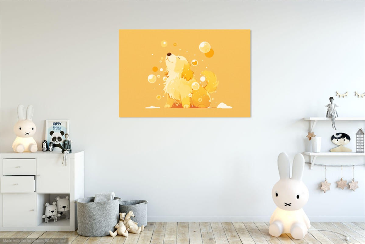Golden W Bańkach – Pastelowy Obraz Do Pokoju Dziecka