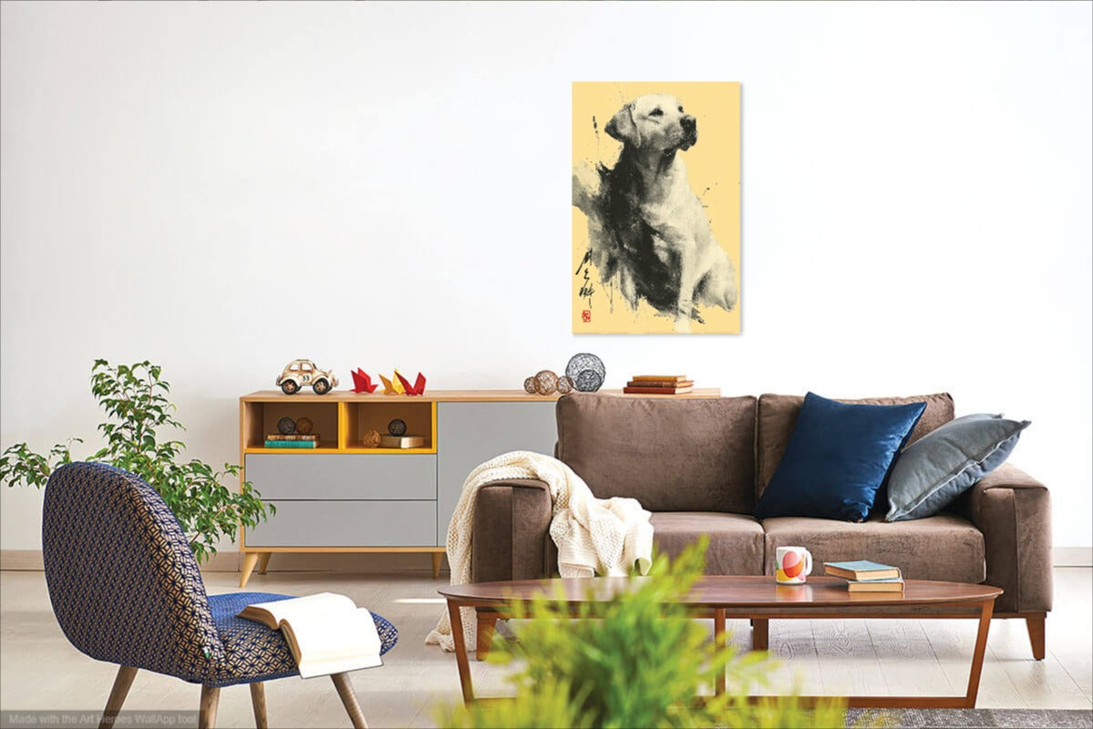 Japoński Labrador - Minimalistyczny Obraz w Stylu Ink Wash