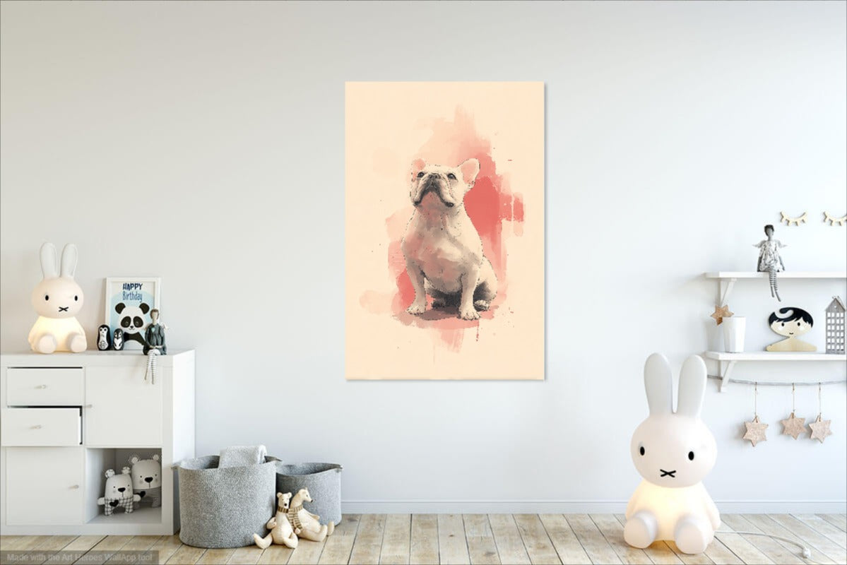 Ilustracja Buldoga w Stylu Akwareli – Delikatna Dekoracja Ścienna