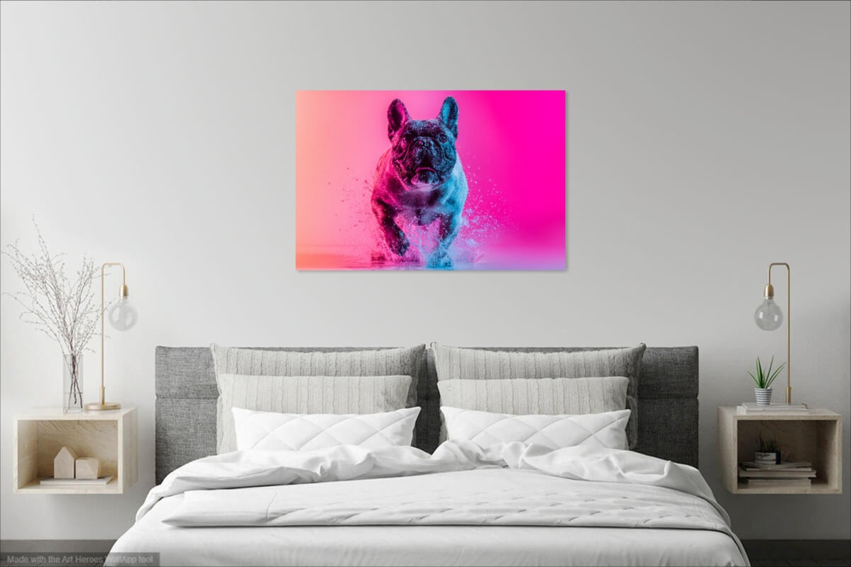 Splash Art Buldoga Francuskiego – Neonowy Obraz do Nowoczesnych Wnętrz