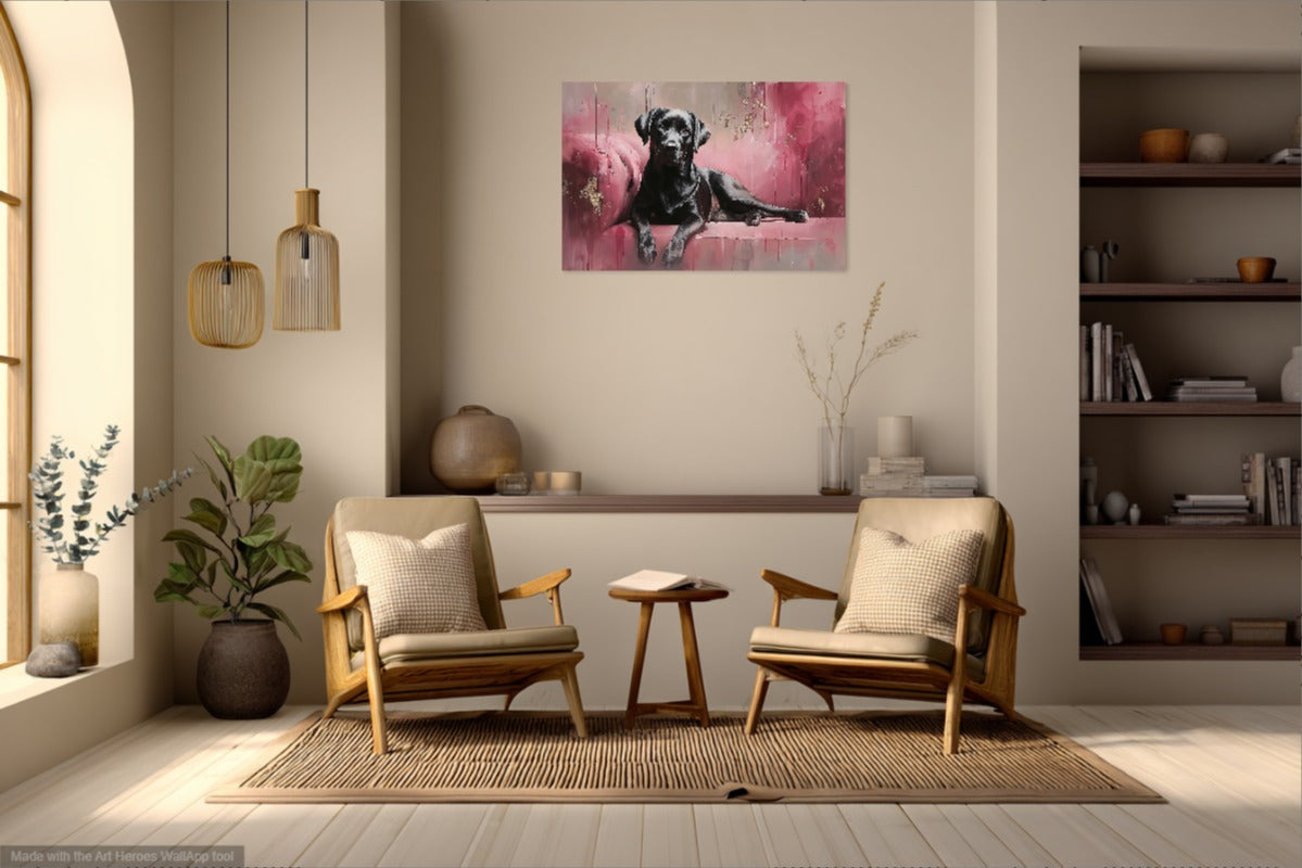 Obraz Labradora Na Różowej Sofie - Elegancka Ozdoba Ścienna