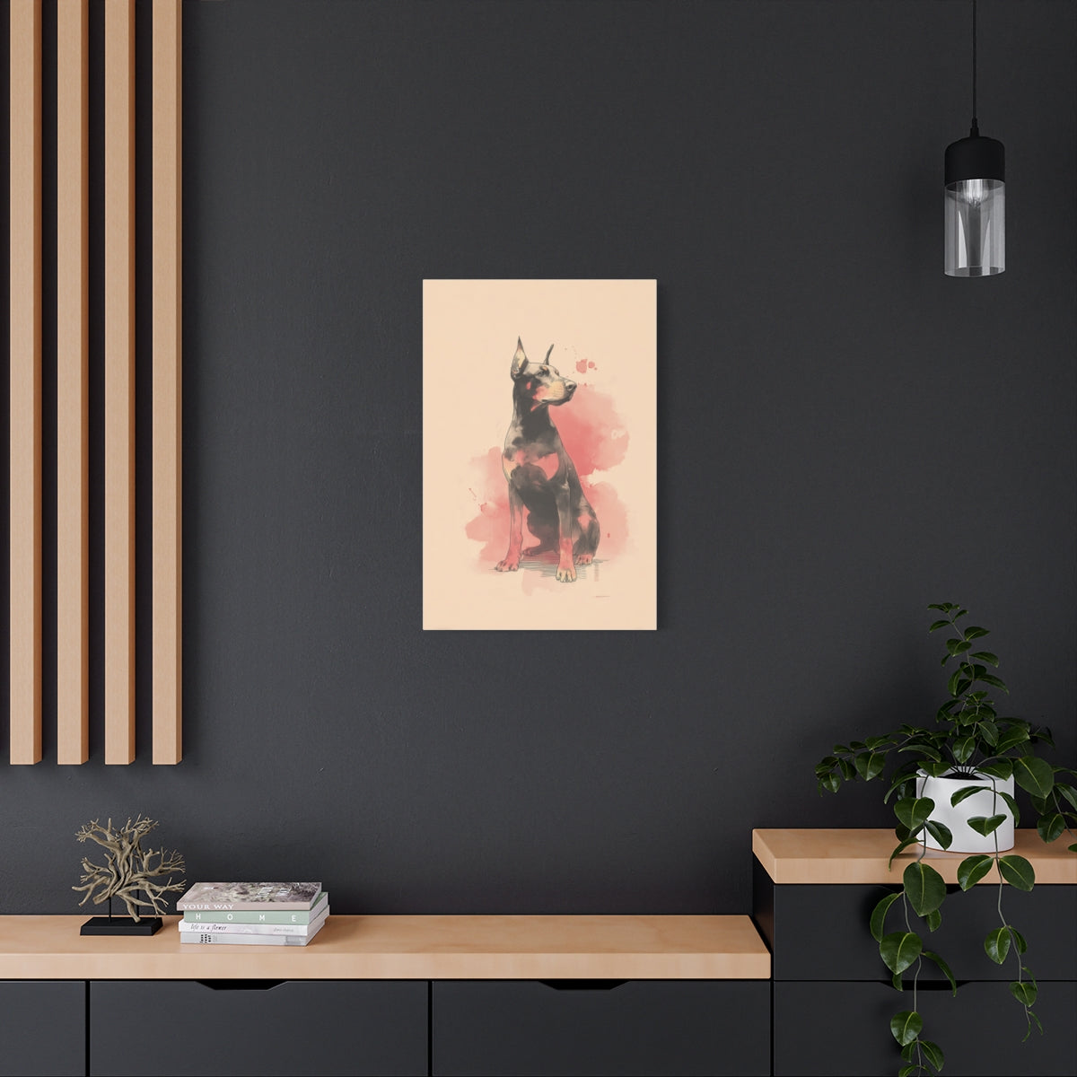 Doberman w Akwareli – Obraz na Jasnym Beżowym Tle