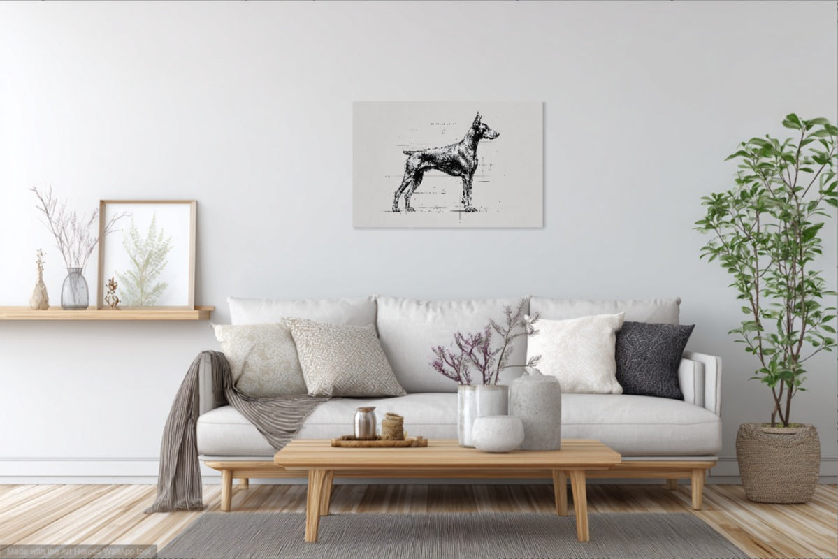 Szkic Dobermana – Obraz w Stylu Rysunku Technicznego