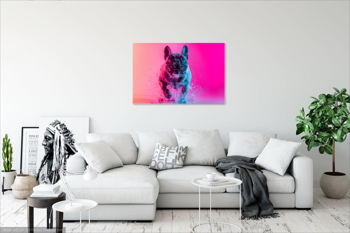 Splash Art Buldoga Francuskiego – Neonowy Obraz do Nowoczesnych Wnętrz
