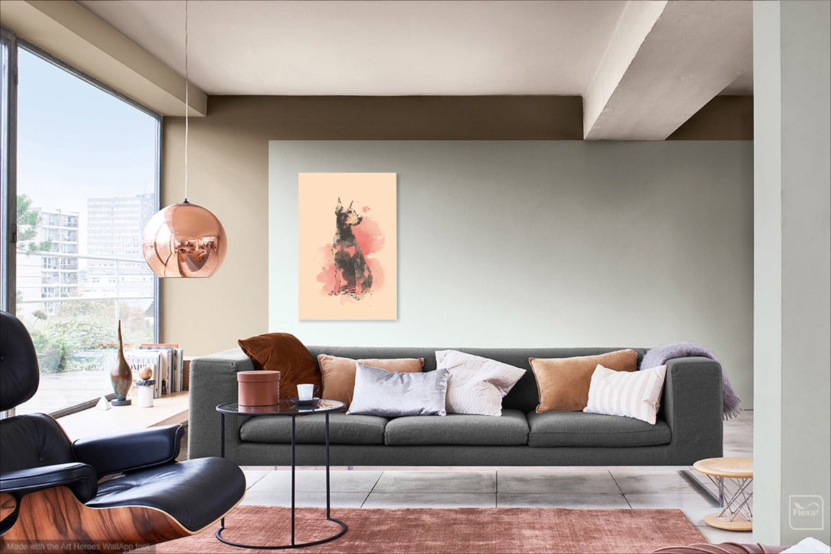 Doberman w Akwareli – Obraz na Jasnym Beżowym Tle