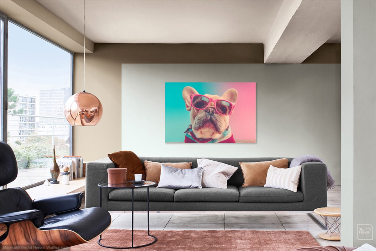 Stylowy French Bulldog z Okularami – Kolorowy Obraz na Ścianę