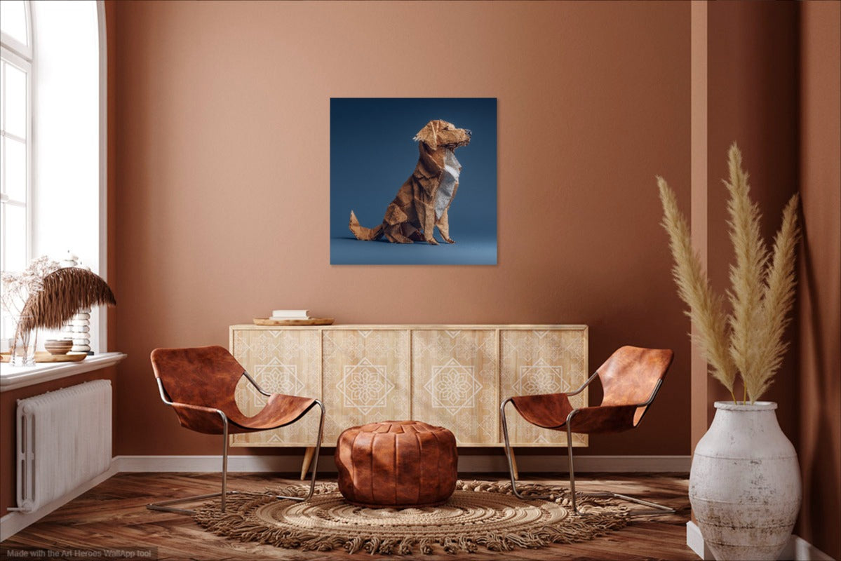 Origami Golden Retriever – Artystyczny Obraz na Ścianę