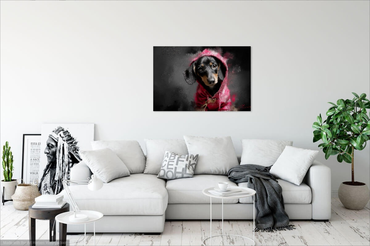 Czarny Jamnik w Różowej Bluzie – Sztuka Uliczna Na Płótnie