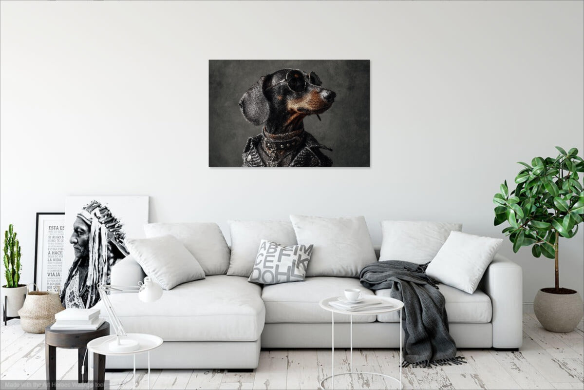 Rockowy Jamnik – Obraz Jamnika w Skórze i Okularach