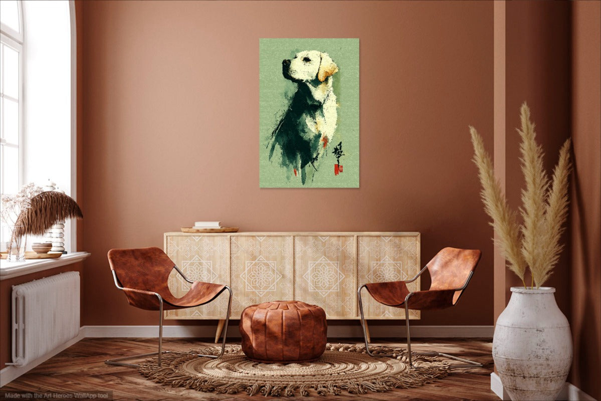 Labrador z Orientalnym Akcentem – Minimalistyczny Obraz Dekoracja