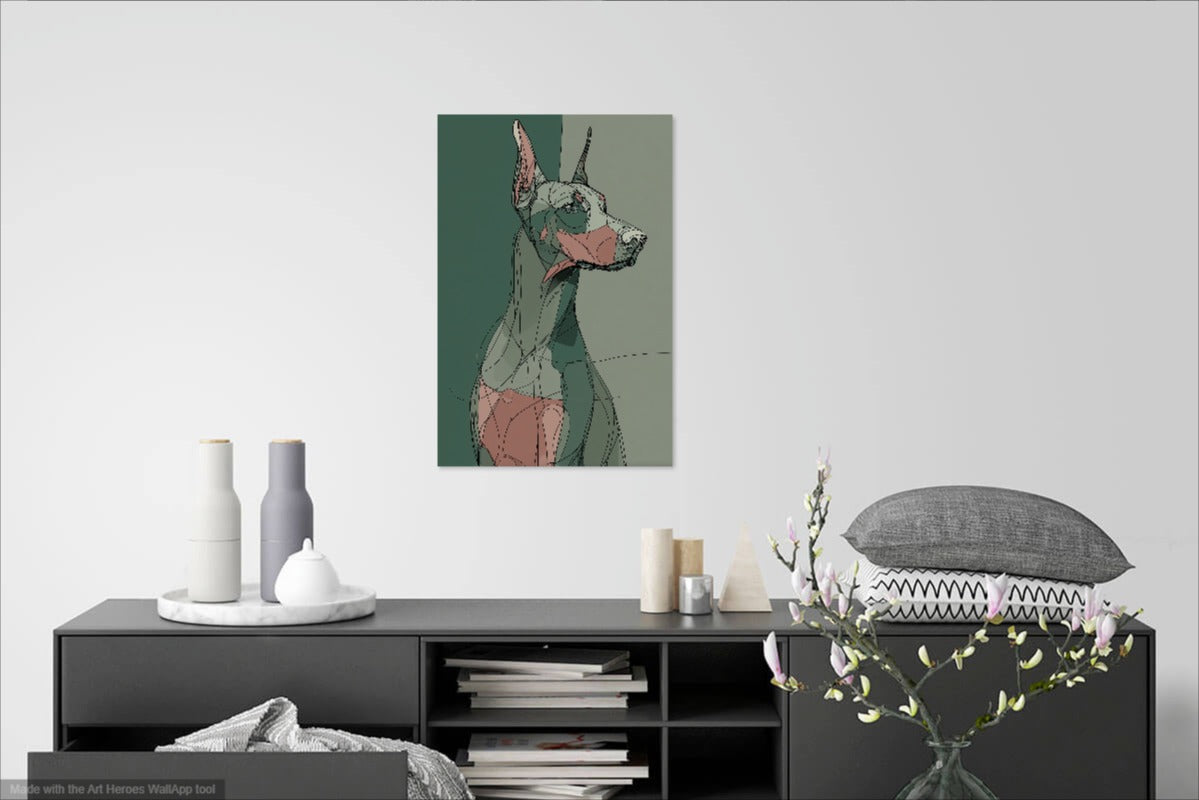 Doberman w Stylu Lineart – Nowoczesna Ilustracja Ścienna