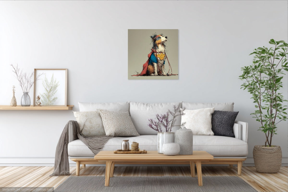 Sheltie Wonder Woman – Obraz Owczarka Szetlandzkiego w Kostiumie