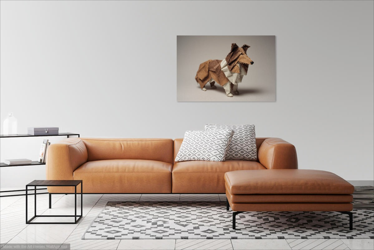 Sheltie w Stylu Origami – Minimalistyczna Dekoracja Ścienna