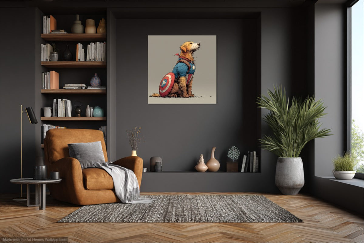 Golden Retriever jako Kapitan Ameryka – Artystyczny Obraz