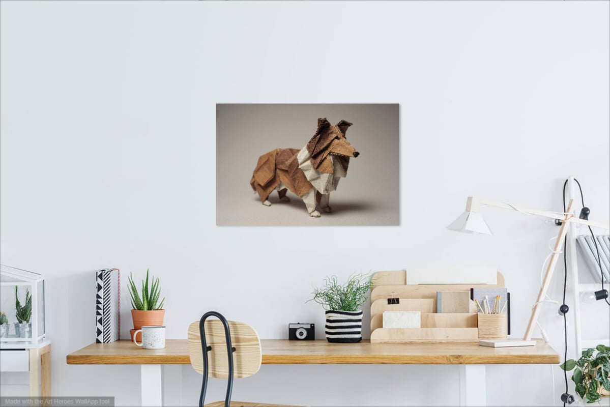 Sheltie w Stylu Origami – Minimalistyczna Dekoracja Ścienna