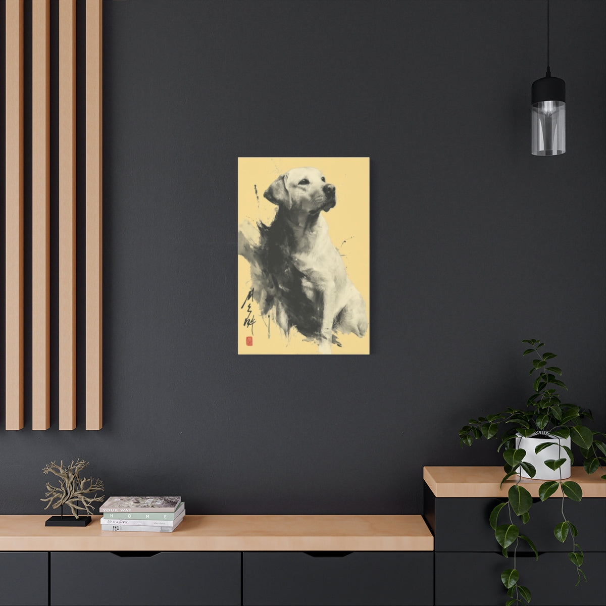 Japoński Labrador - Minimalistyczny Obraz w Stylu Ink Wash