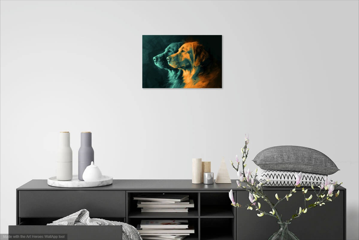 Portret Dwóch Goldenów w Stylu Digital Art – Obraz do Nowoczesnego Wnętrza