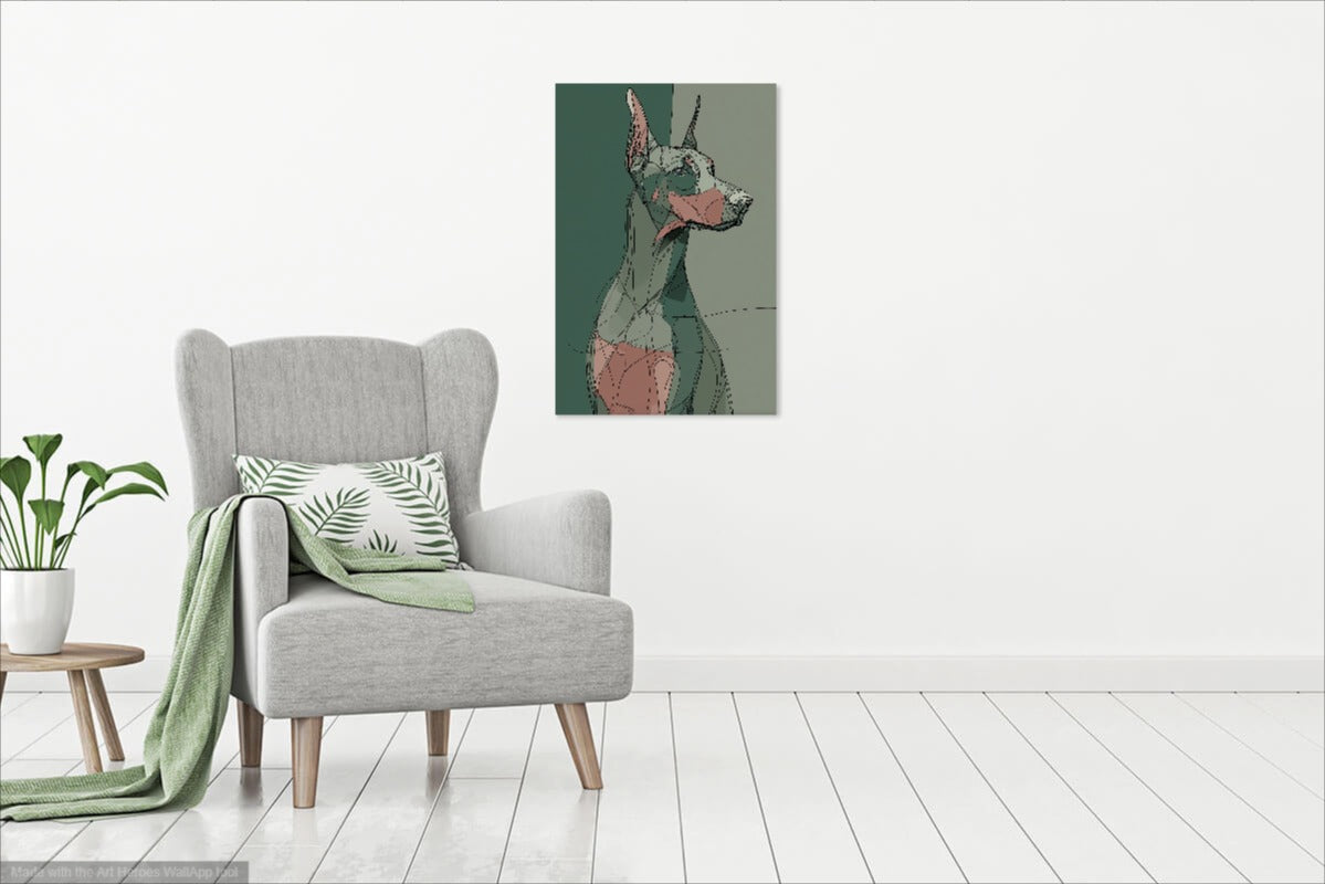 Doberman w Stylu Lineart – Nowoczesna Ilustracja Ścienna