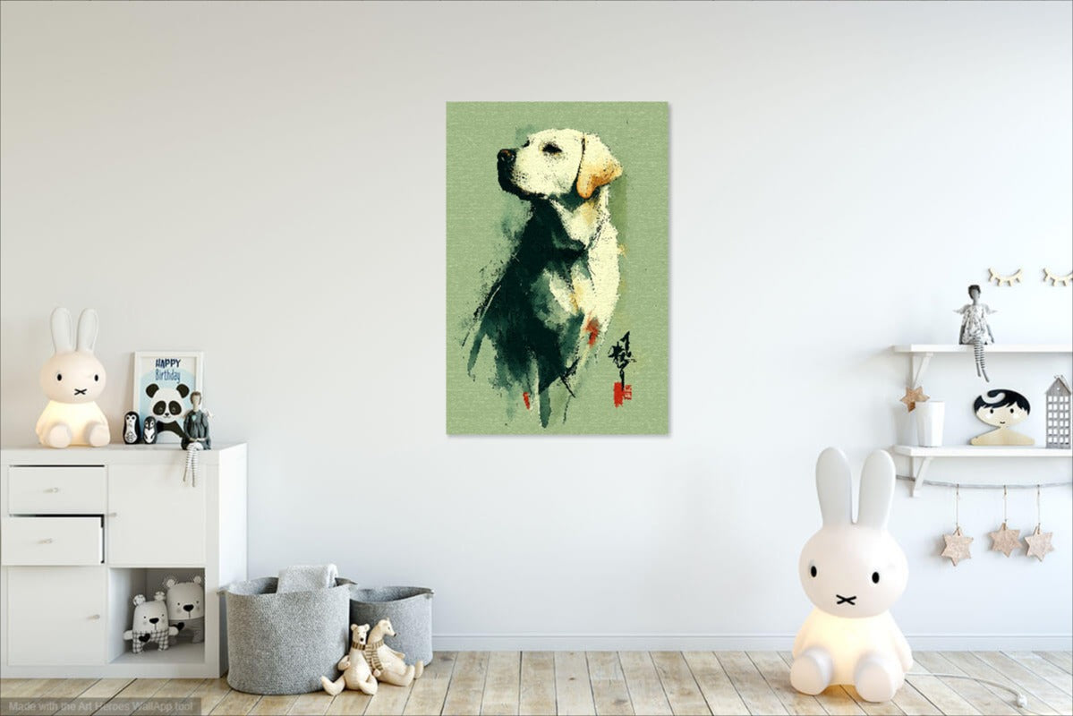 Labrador z Orientalnym Akcentem – Minimalistyczny Obraz Dekoracja