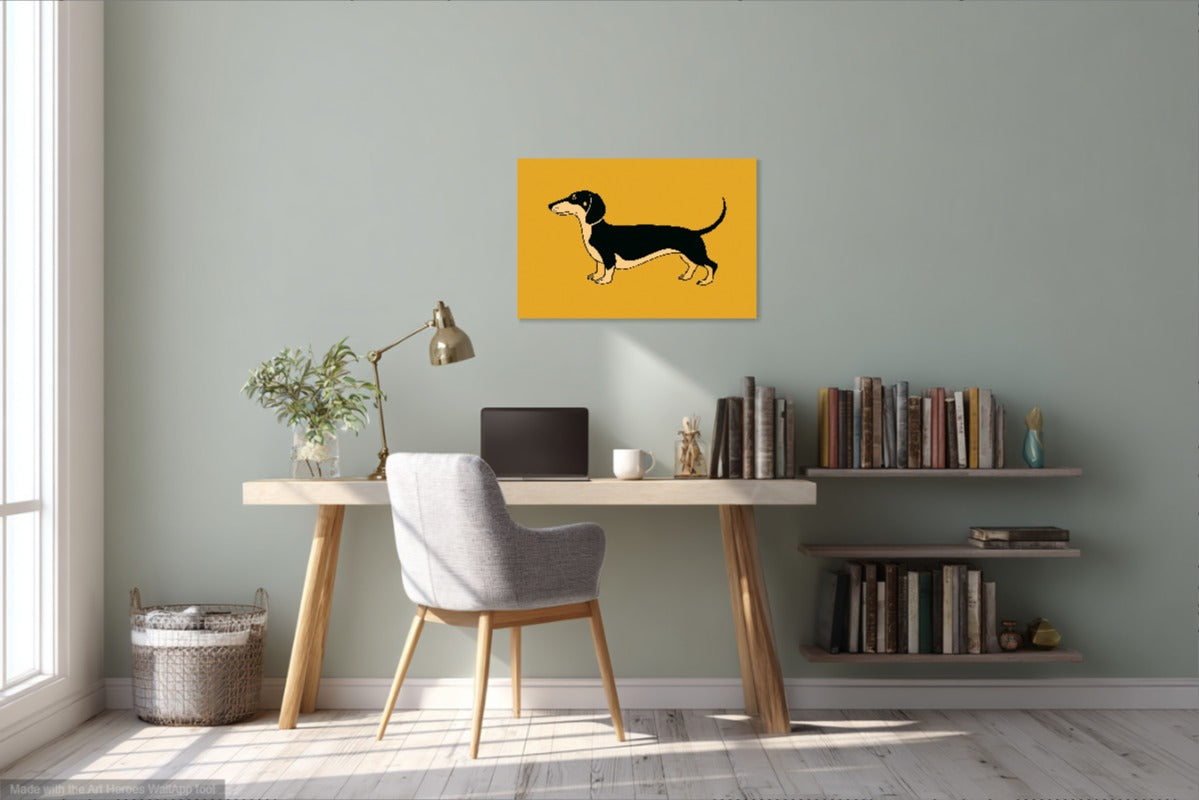 Jamnik na Żółtym Tle – Nowoczesna Grafika do Dekoracji Ściennej