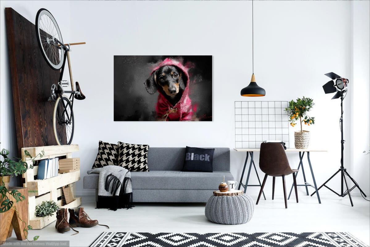 Czarny Jamnik w Różowej Bluzie – Sztuka Uliczna Na Płótnie