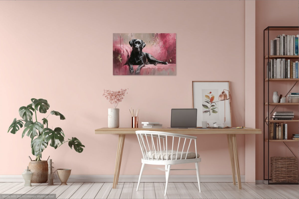 Obraz Labradora Na Różowej Sofie - Elegancka Ozdoba Ścienna