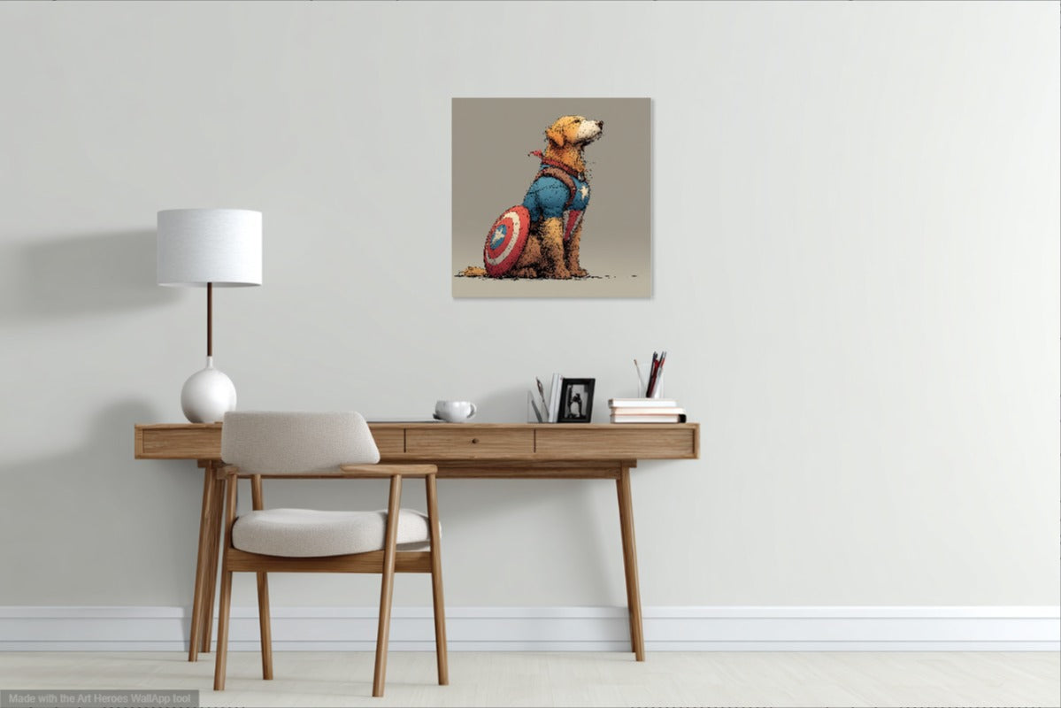 Golden Retriever jako Kapitan Ameryka – Artystyczny Obraz