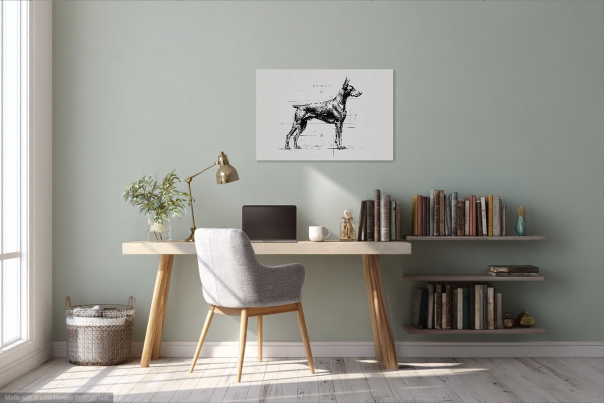 Szkic Dobermana – Obraz w Stylu Rysunku Technicznego