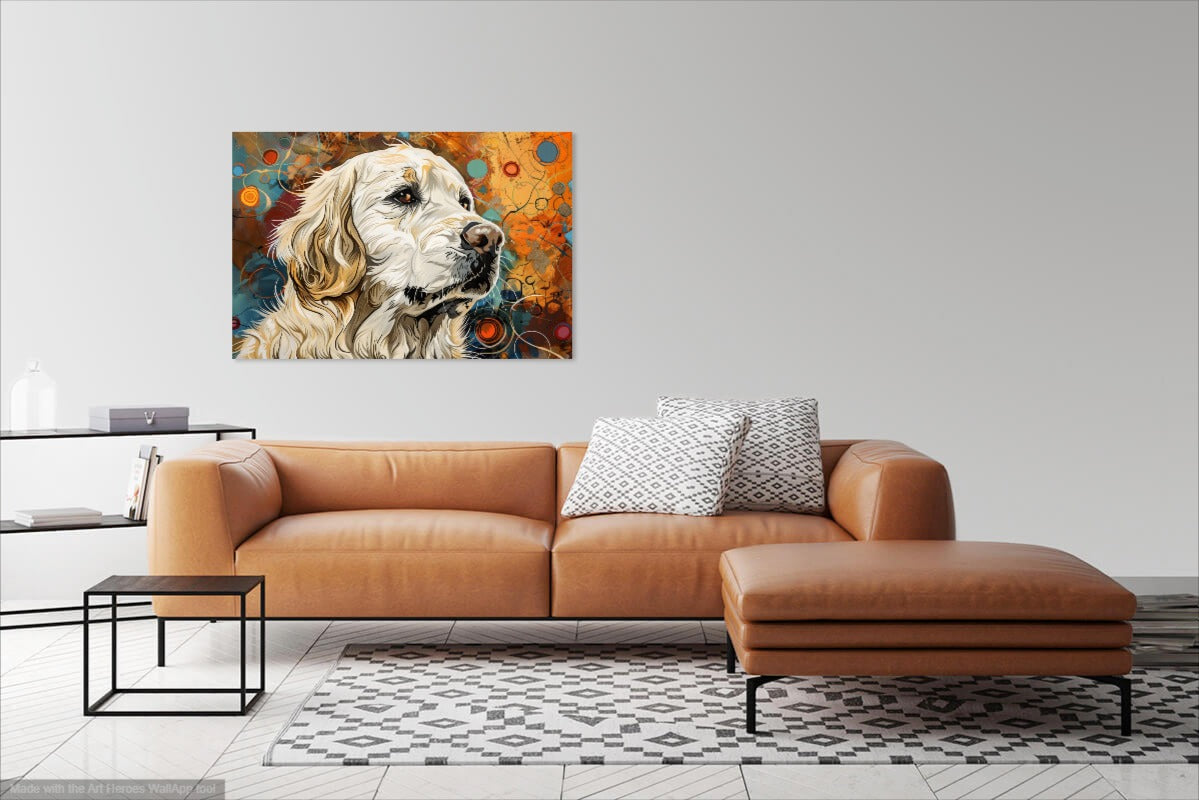 Obraz Golden Retriever w Stylu Abstrakcyjnym – Nowoczesna Sztuka na Płótnie